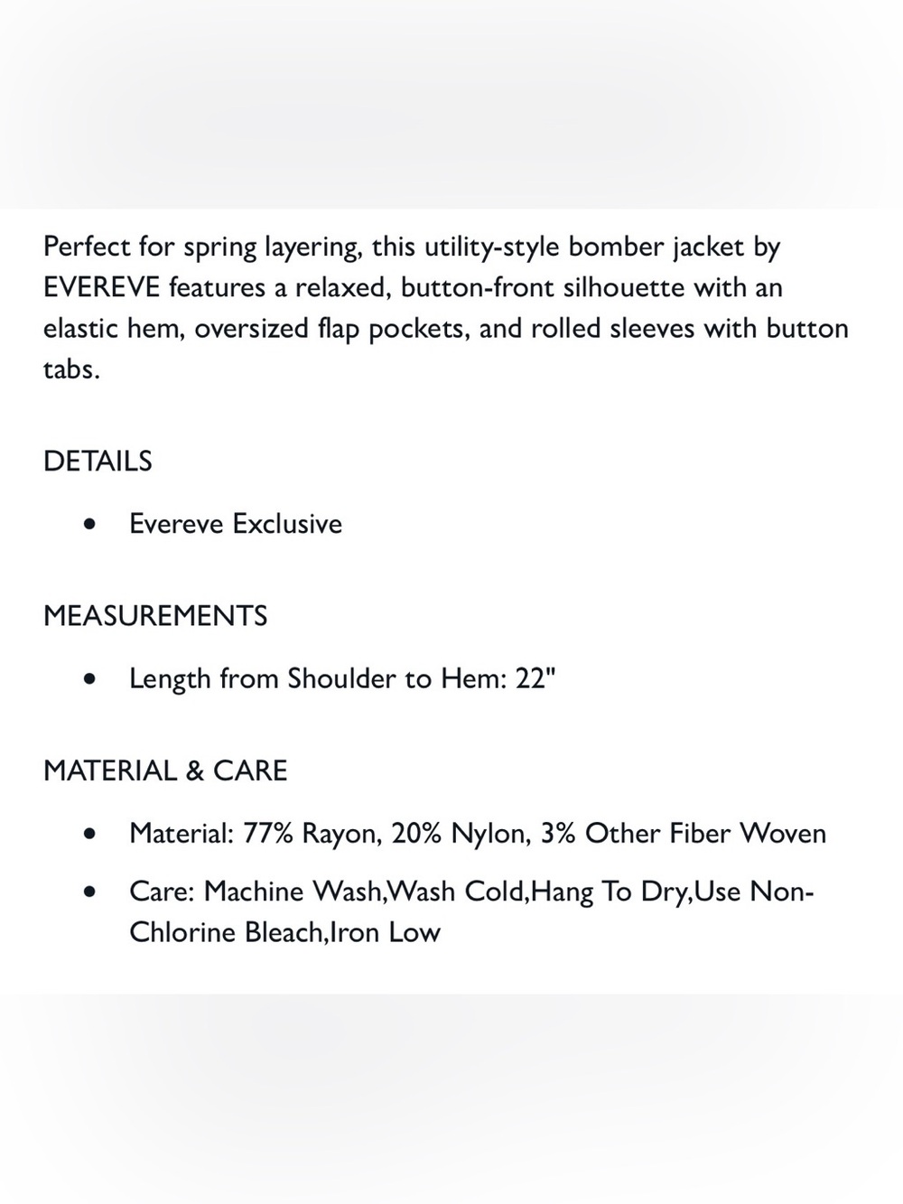 Evereve Utility Bomber Jacket NWT - Picture 8 of 8